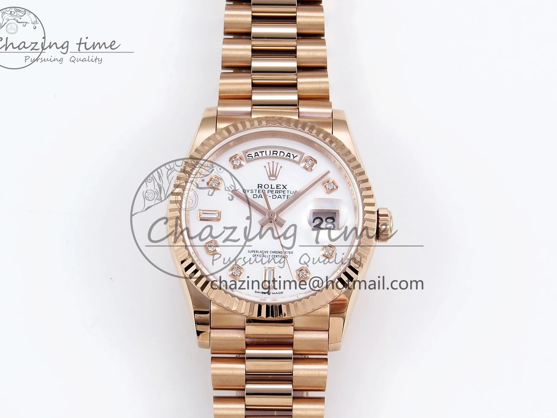 0523 OdorResistant Day Date 36 RG TWSF Best Edition White Diamonds Dial on RG Bracelet A 1610